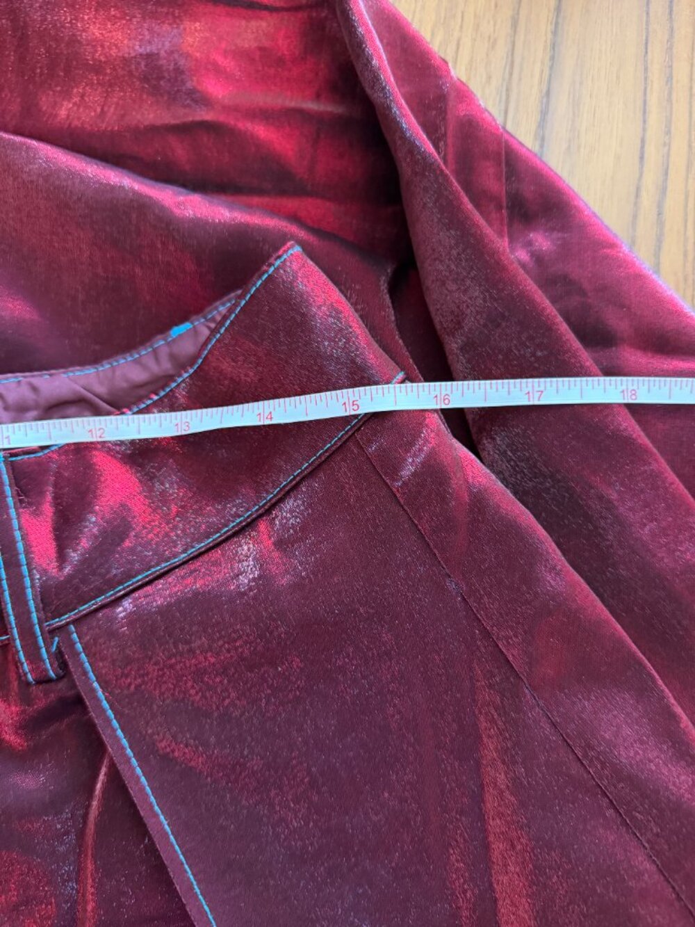NWT AKIRA Metallic Burgundy/Turquoise Extra Wide Leg Palazzo Pants - XL - Picture 9 of 13